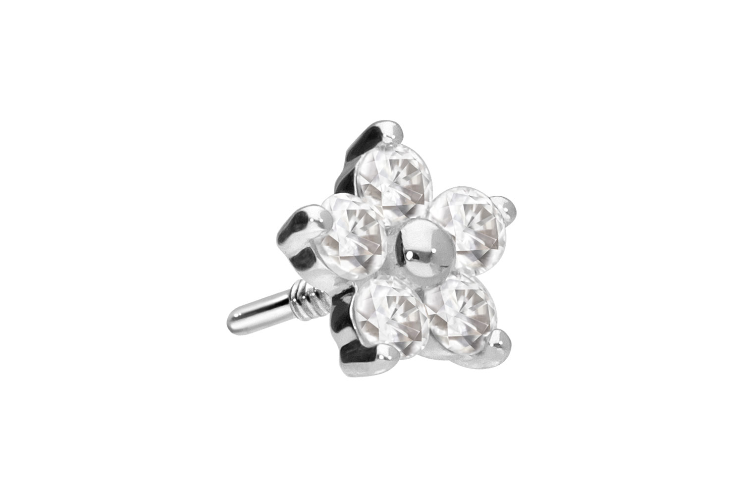 14 Karat Gold Schraubaufsatz mit Außengewinde MOISSANIT-BLUME von Piercingline